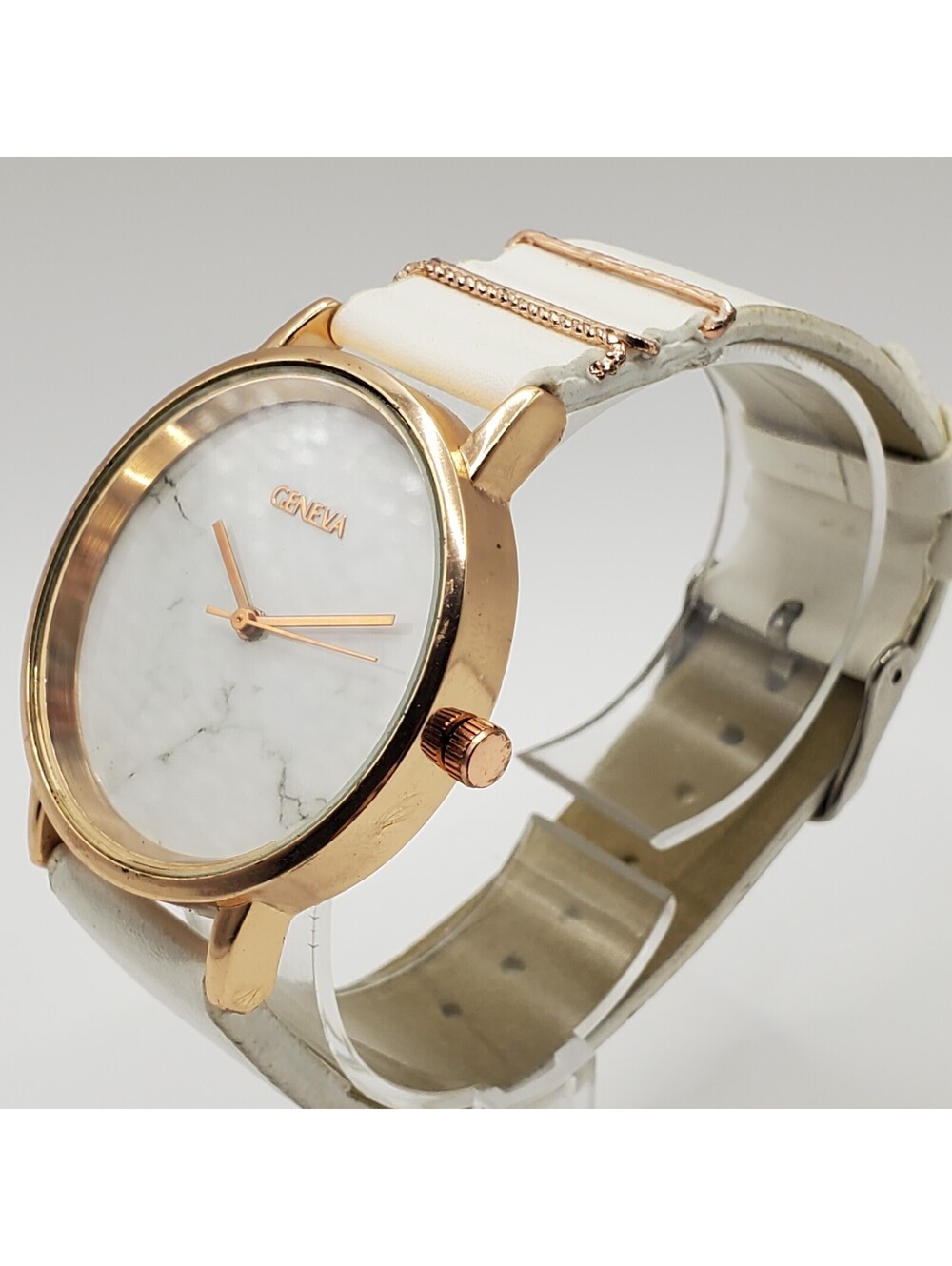 Geneva Watch Women 36mm Marble Style Dial White Band New Battery - Picture 3 of 14